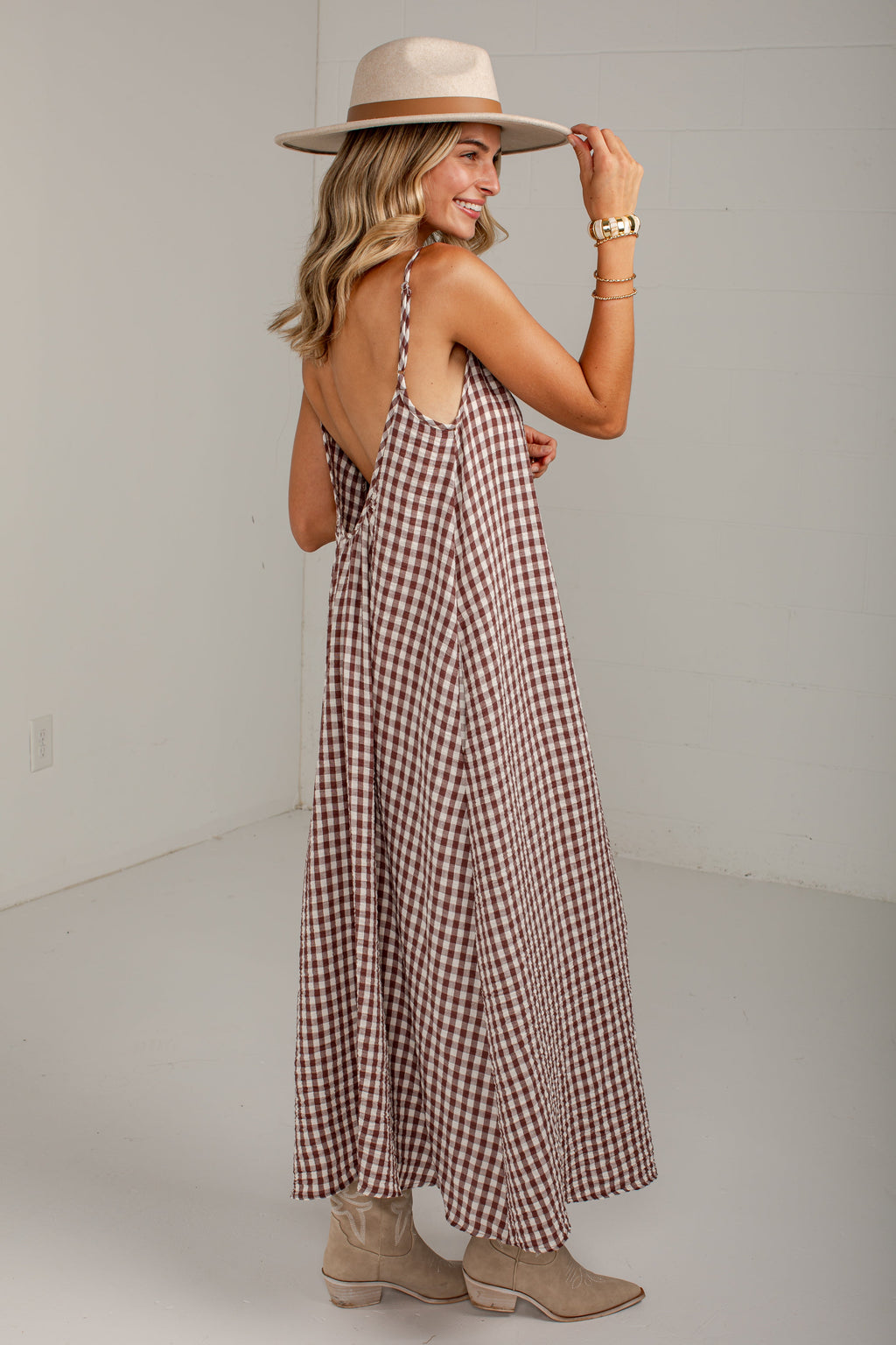 Autumn On My Mind Brown Gingham Maxi Dress