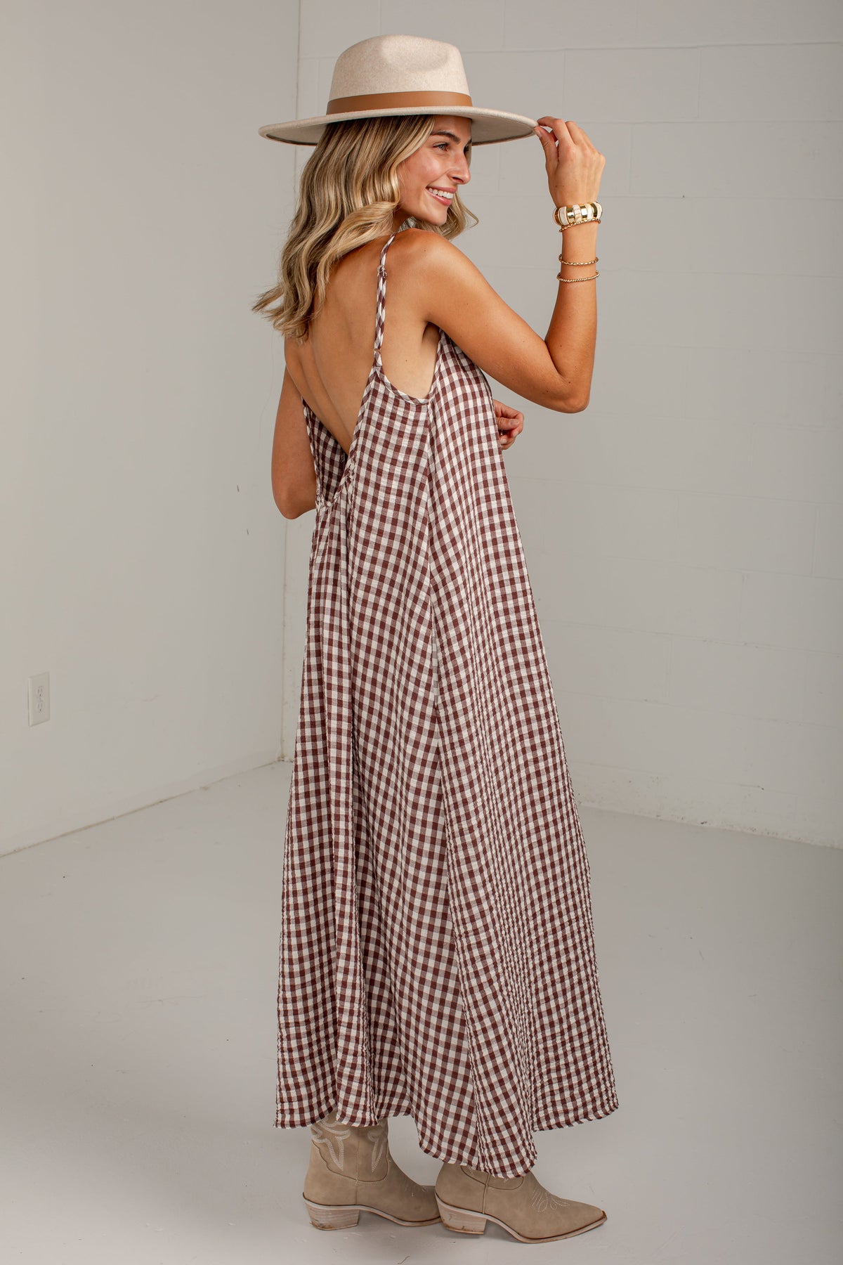 Autumn On My Mind Brown Gingham Maxi Dress