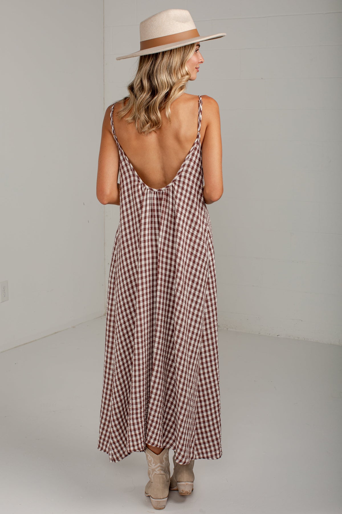 Autumn On My Mind Brown Gingham Maxi Dress