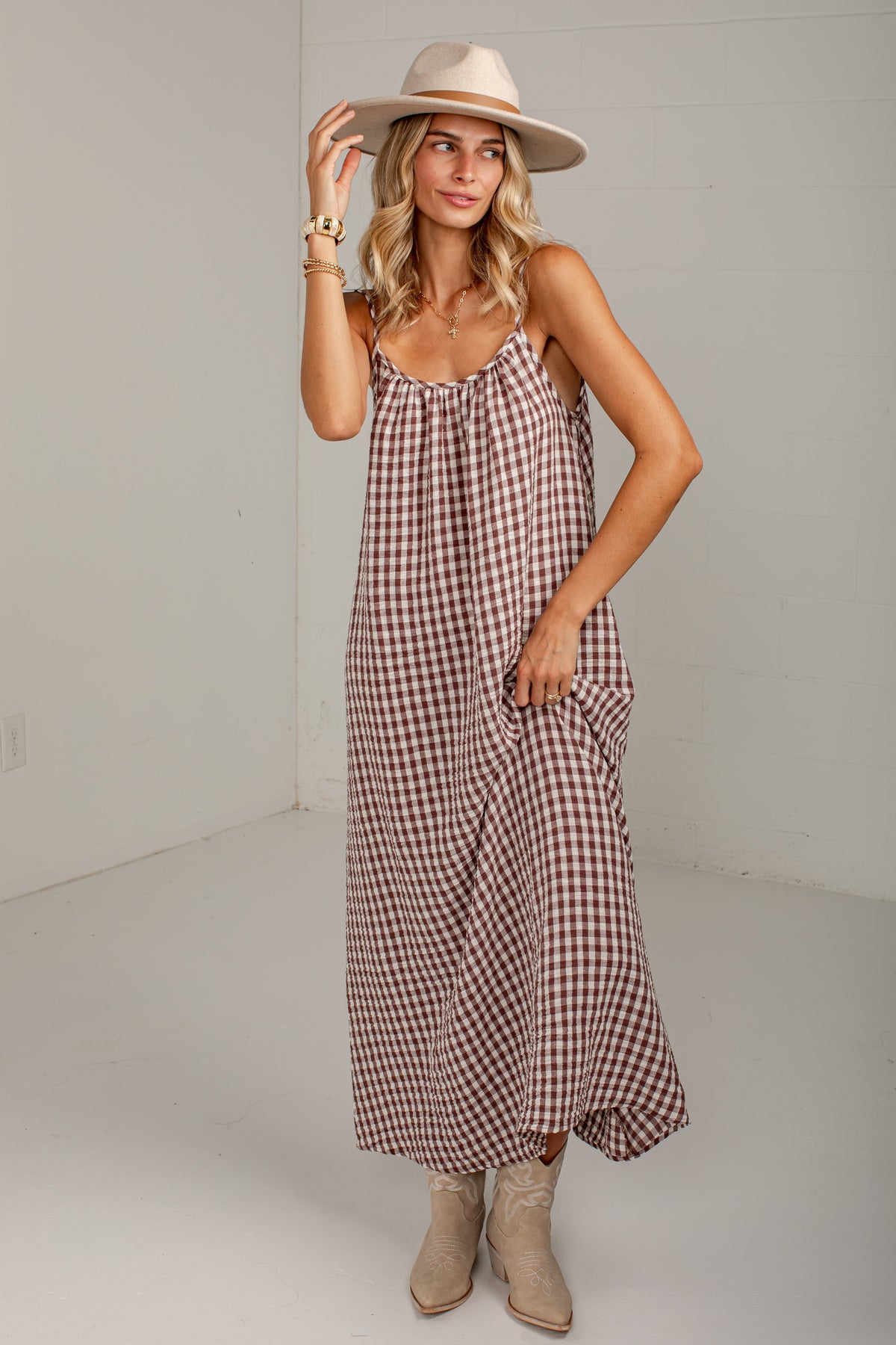 Autumn On My Mind Brown Gingham Maxi Dress