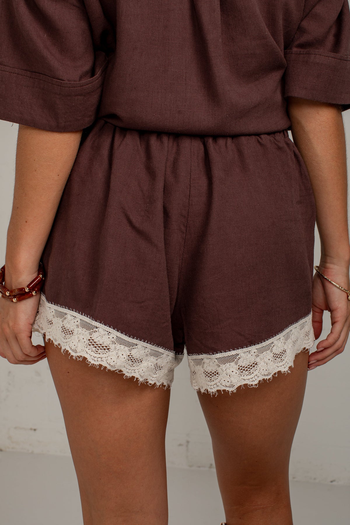 After Hours Brown Lace Trim Shorts