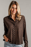 Cabin Social Brown Plaid Button Up Top