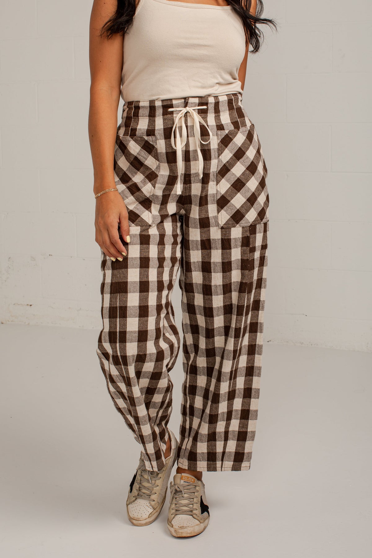 Countryside Check Brick Plaid Brown Pants