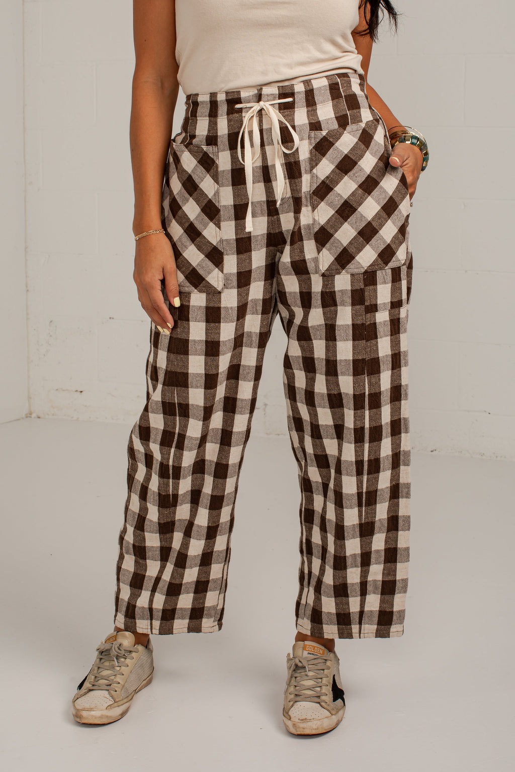 Countryside Check Brick Plaid Brown Pants