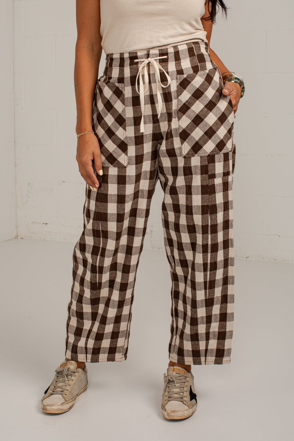 Countryside Check Brick Plaid Brown Pants
