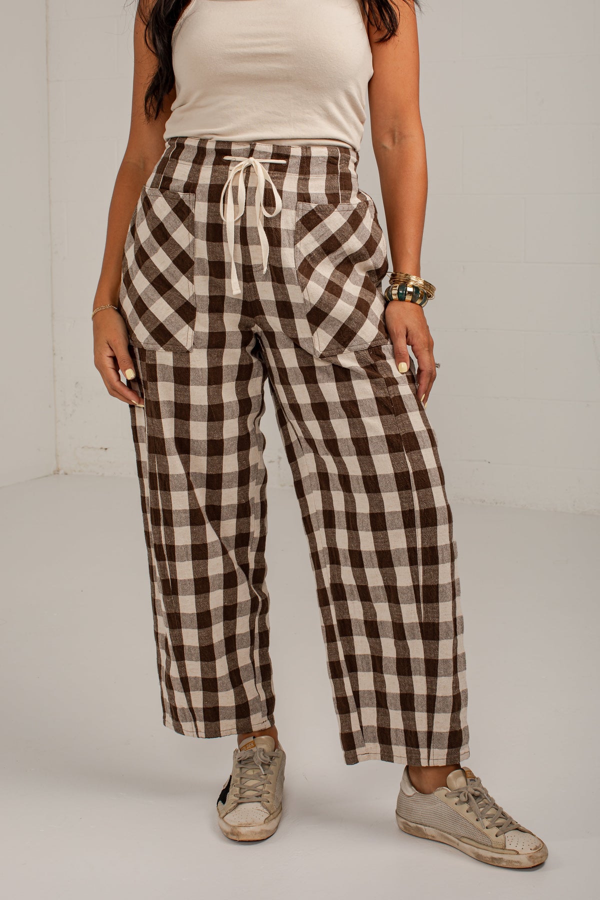 Countryside Check Brick Plaid Brown Pants