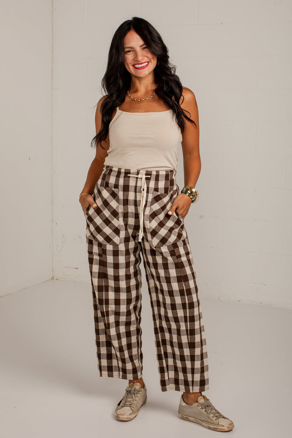 Countryside Check Brick Plaid Brown Pants