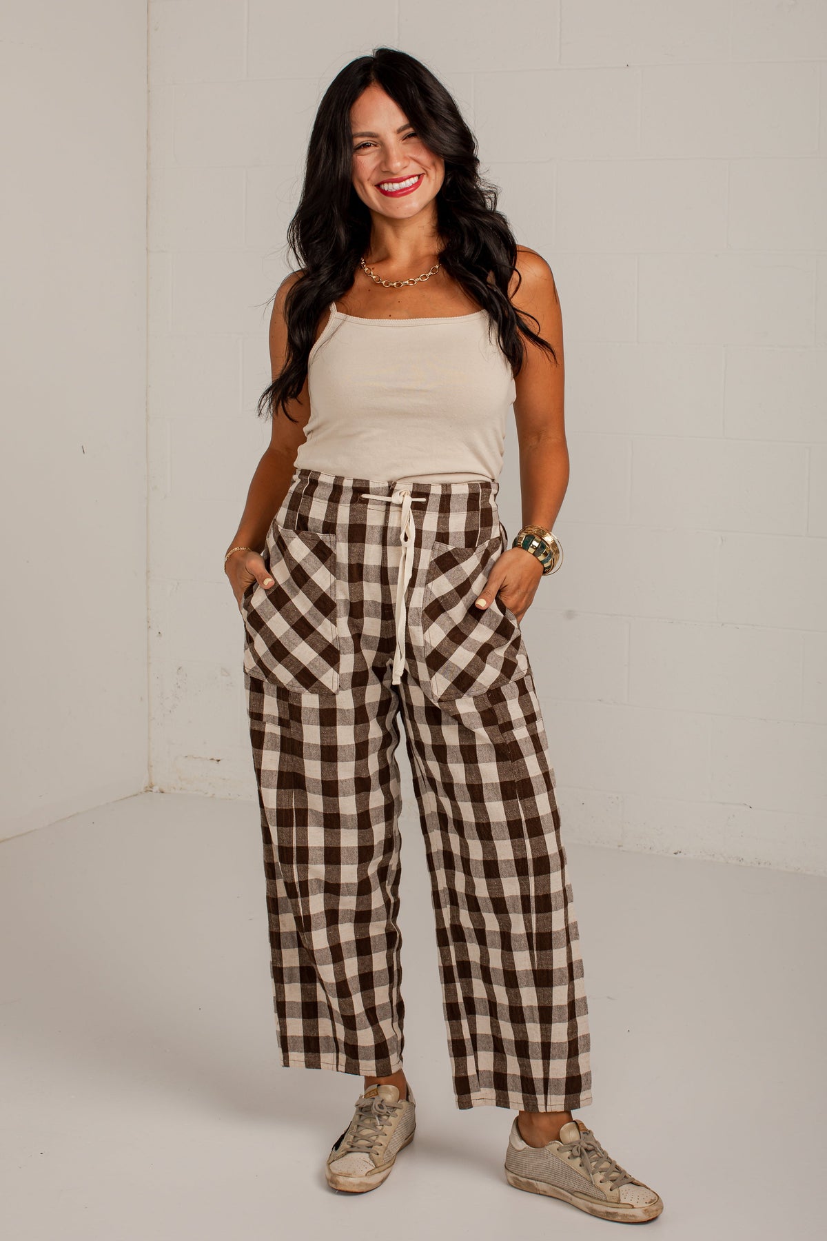 Countryside Check Brick Plaid Brown Pants