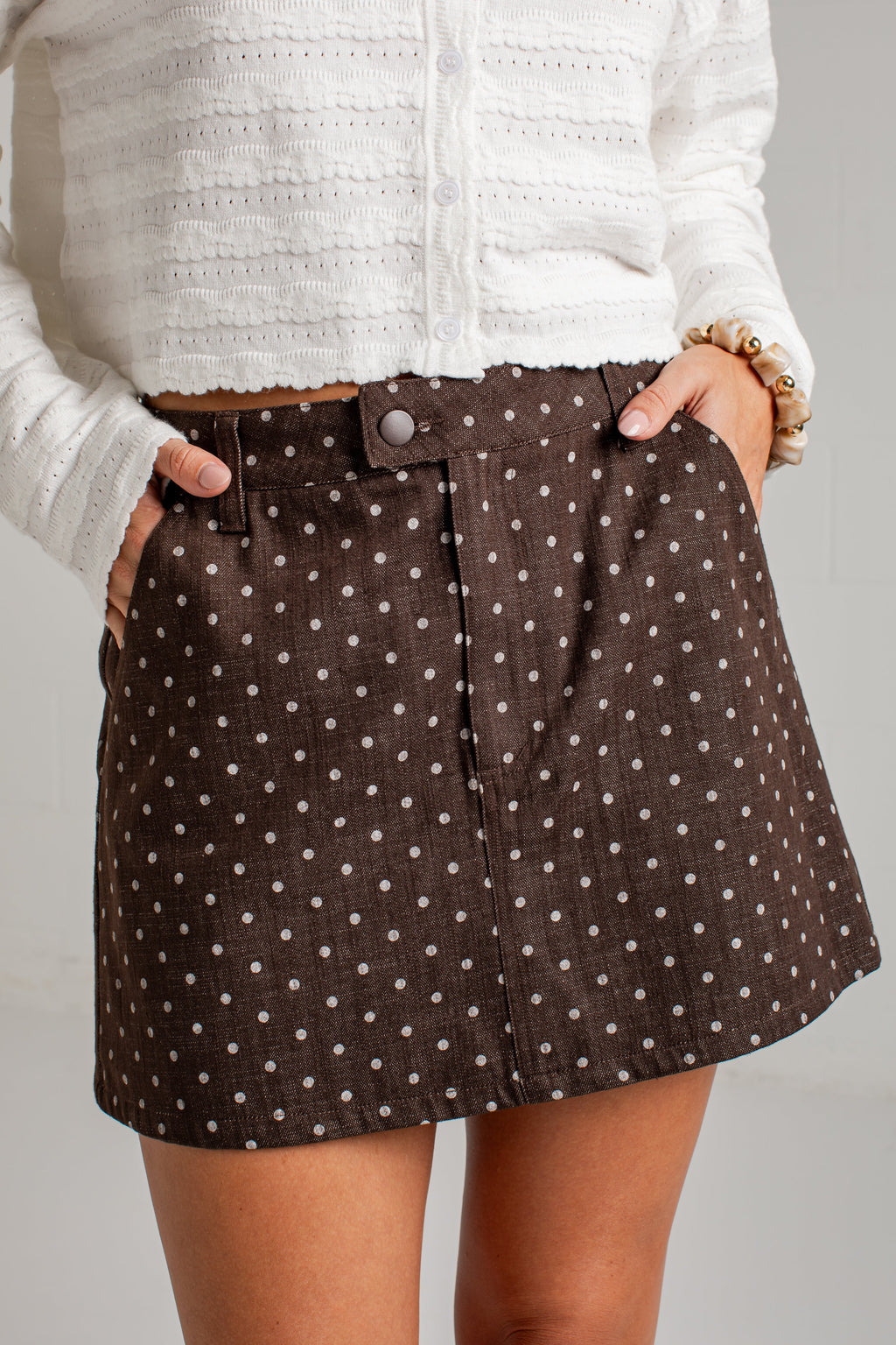 Dot Your Way Brown Polka Dot Mini Skirt
