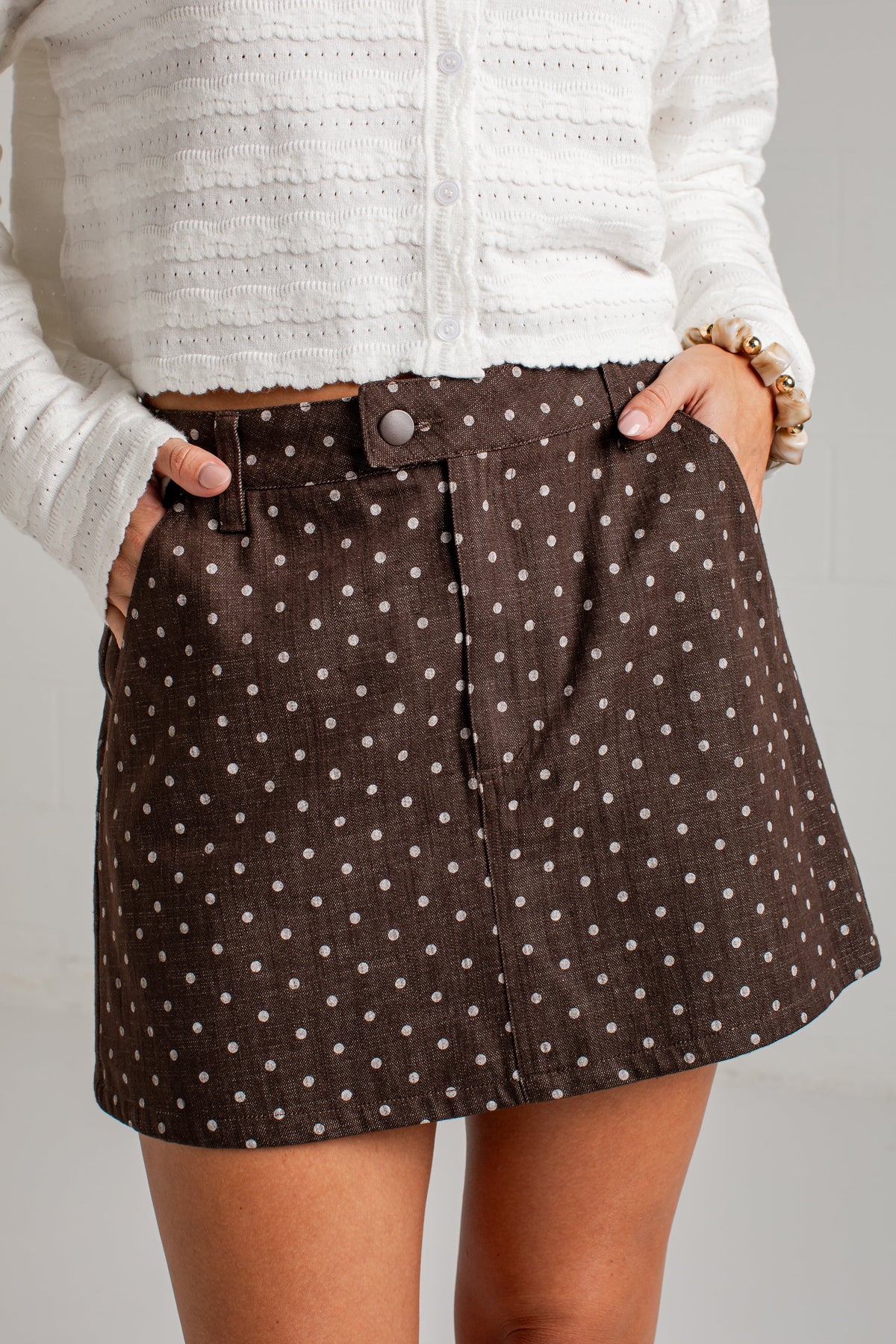 Dot Your Way Brown Polka Dot Mini Skirt