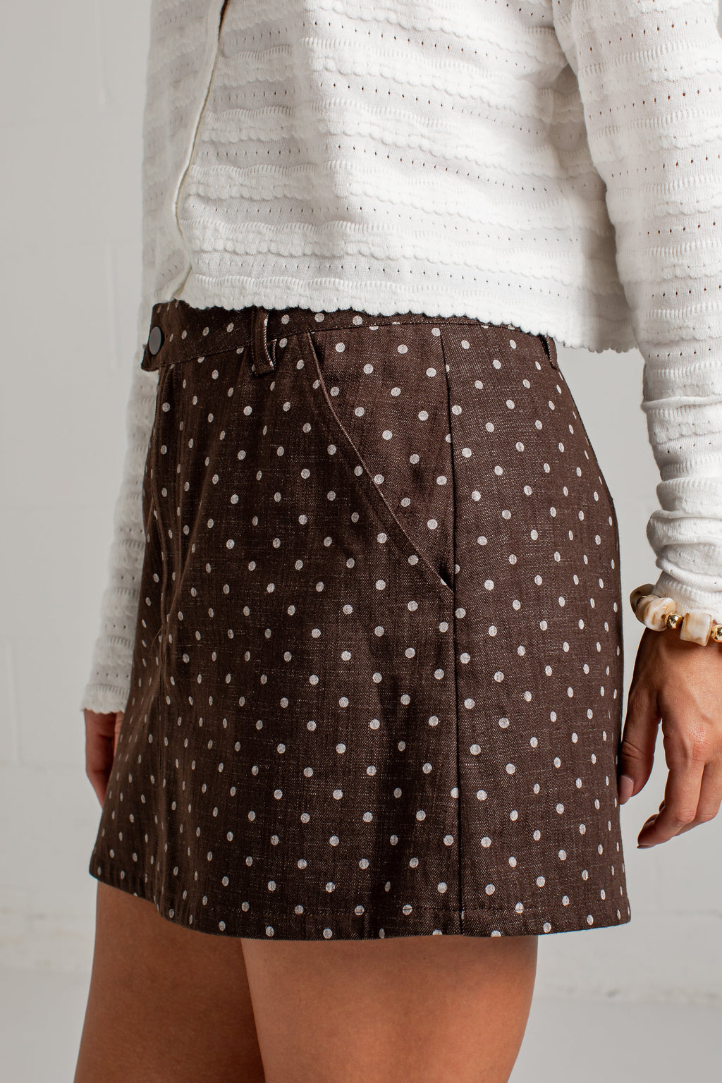Dot Your Way Brown Polka Dot Mini Skirt