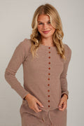 Coffee Break Brown Stripe Button Front Top