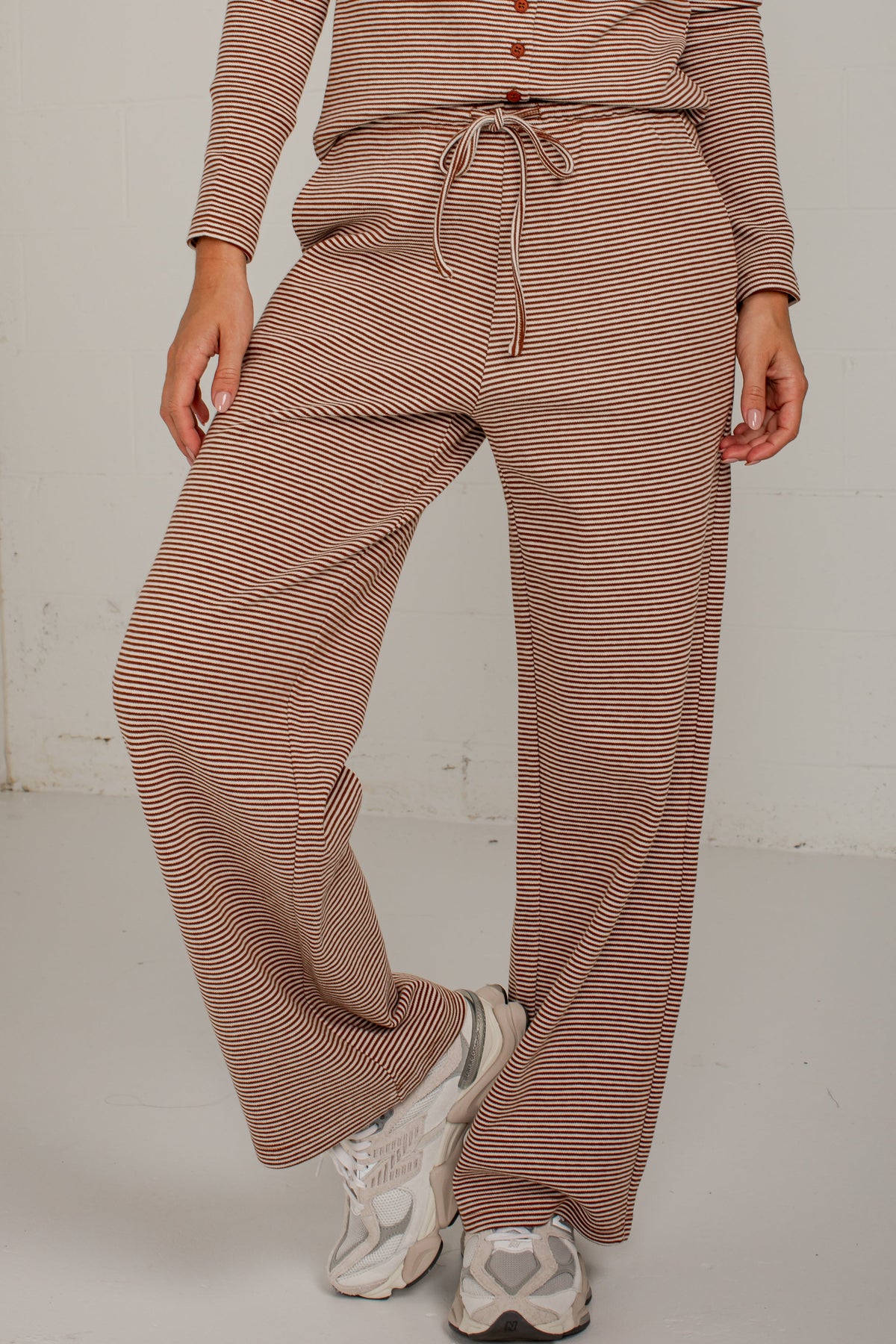 Coffee Break Brown Stripe Wide Leg Pants
