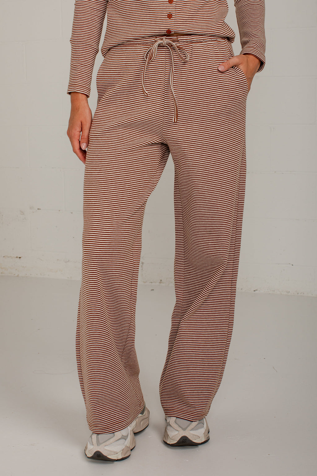 Coffee Break Brown Stripe Wide Leg Pants