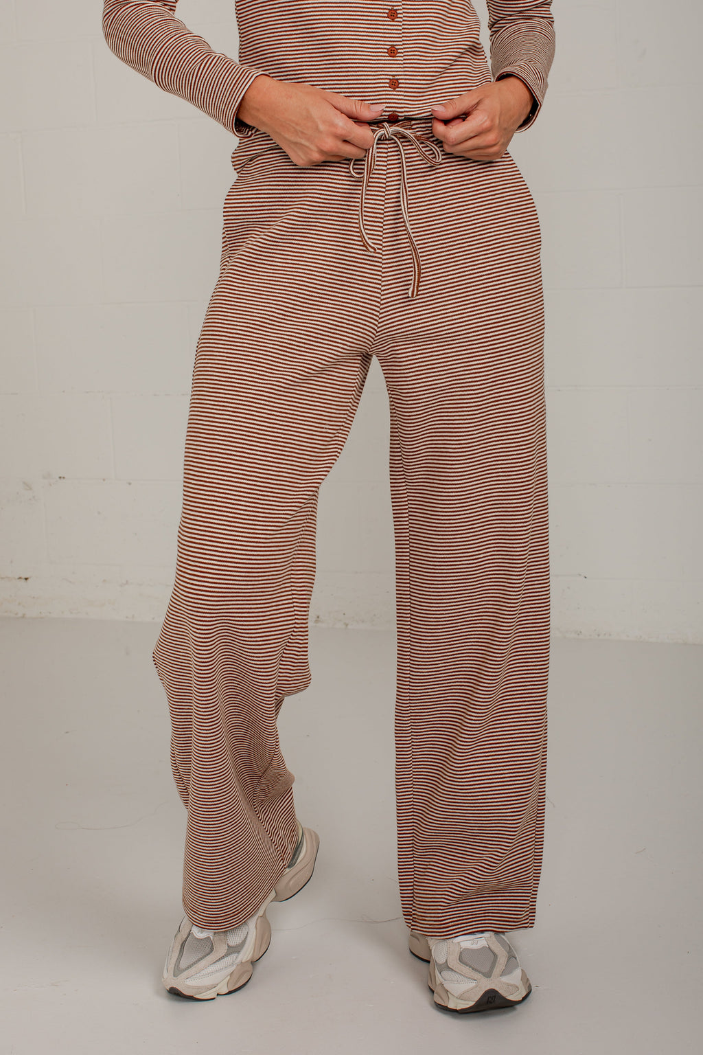 Coffee Break Brown Stripe Wide Leg Pants
