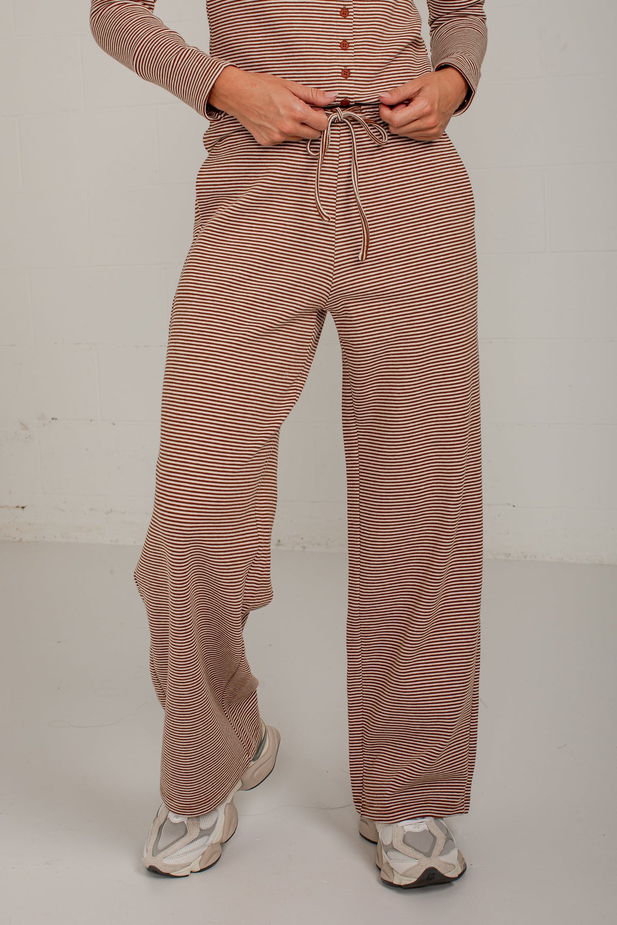 Coffee Break Brown Stripe Wide Leg Pants