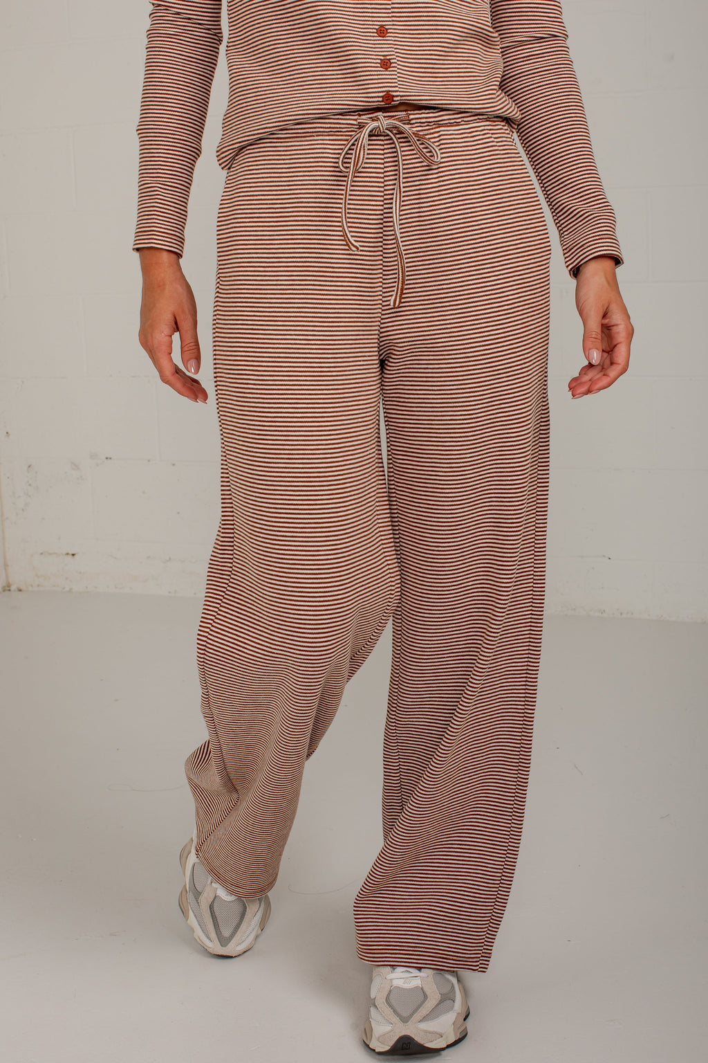 Coffee Break Brown Stripe Wide Leg Pants