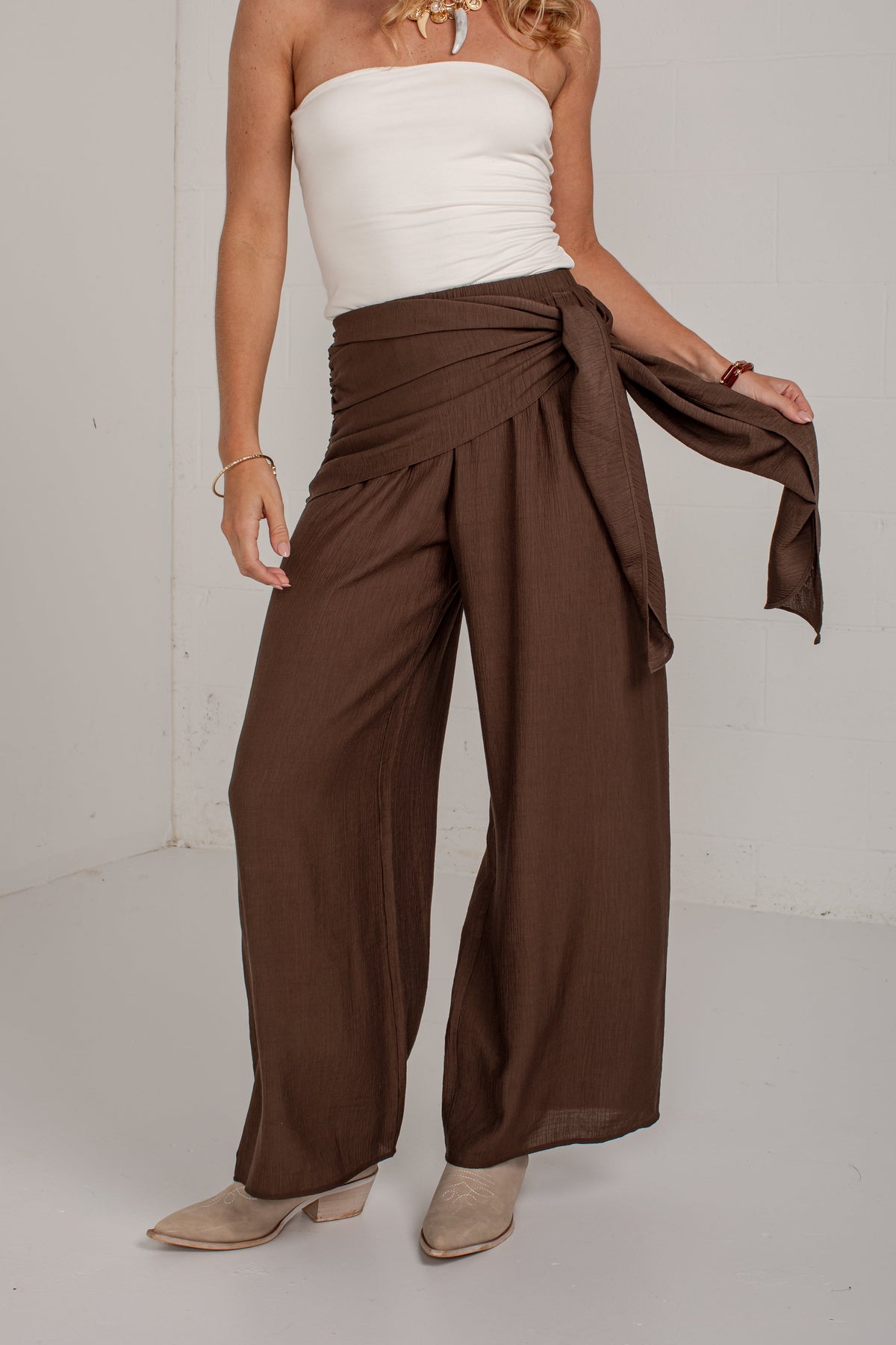 Downtown Edit Brown Wide Leg Pants