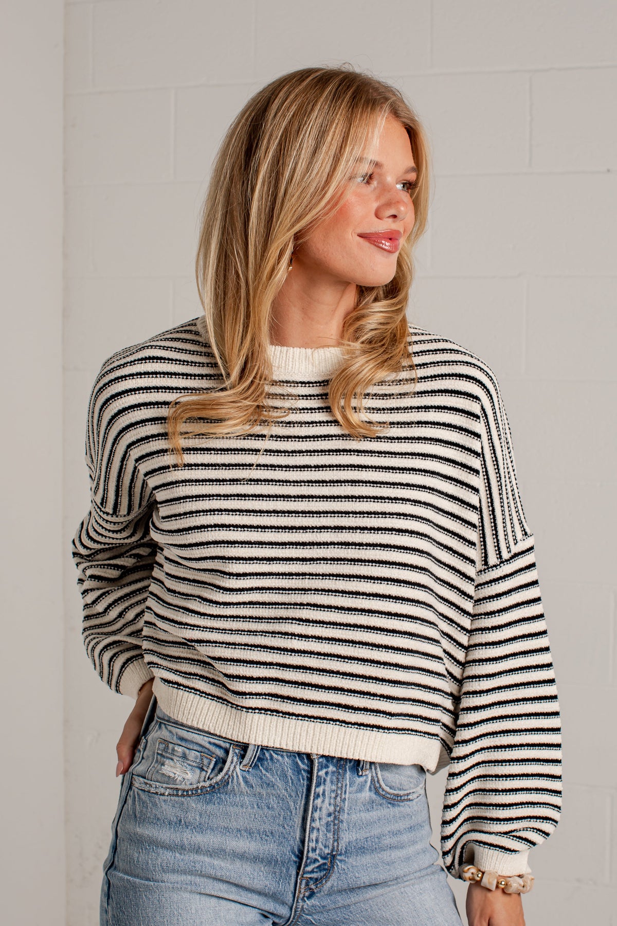 Better By The Minute Striped Cream Knit Top