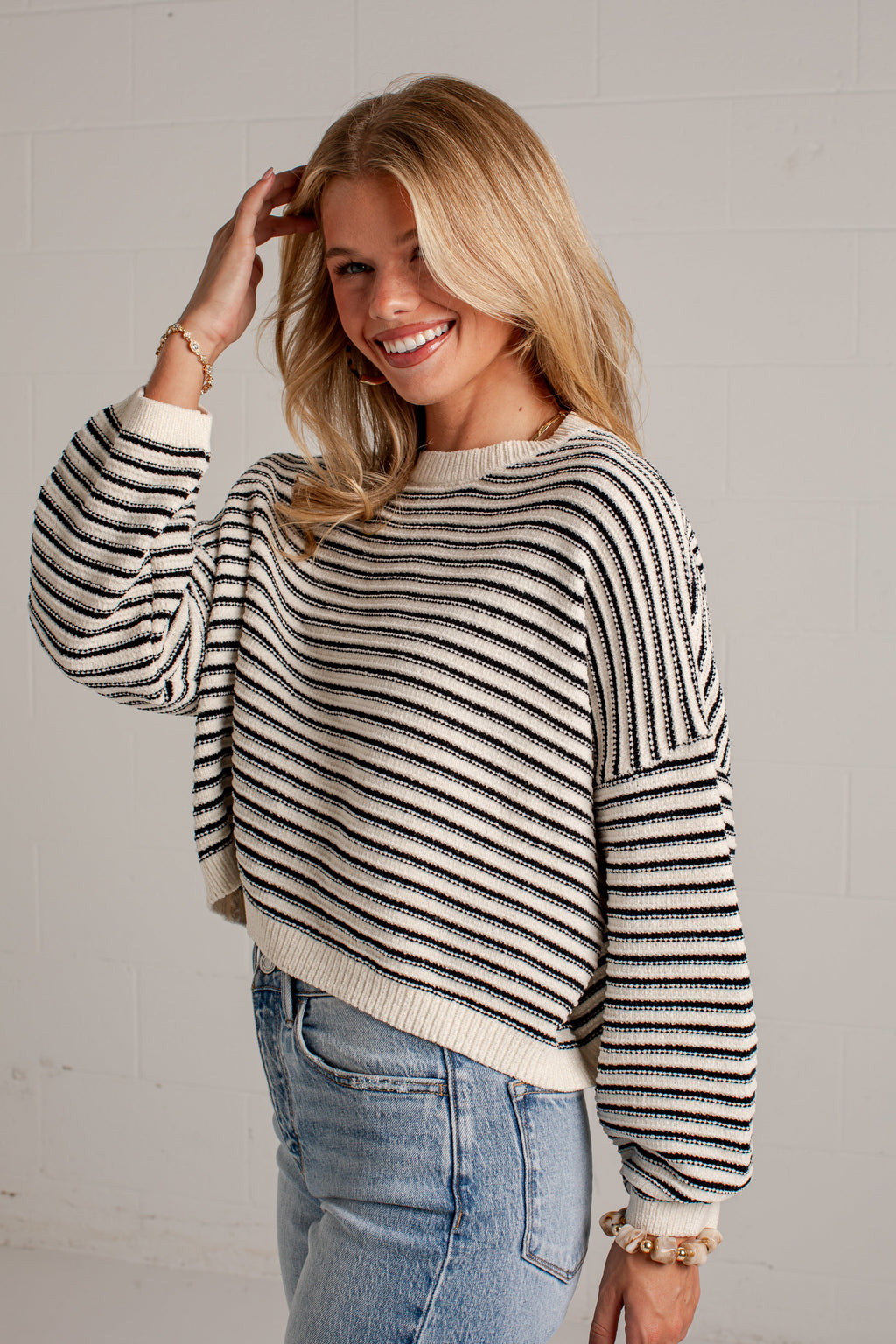 Better By The Minute Striped Cream Knit Top