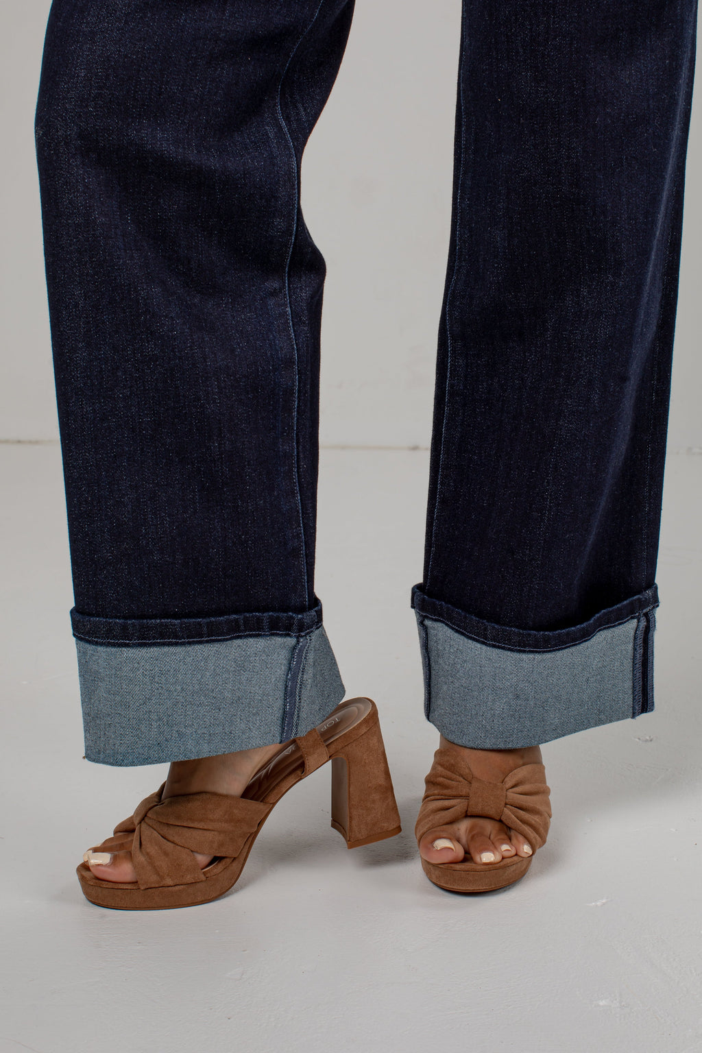 Carly High Rise Wide Leg Cuffed Dark Wash Jeans