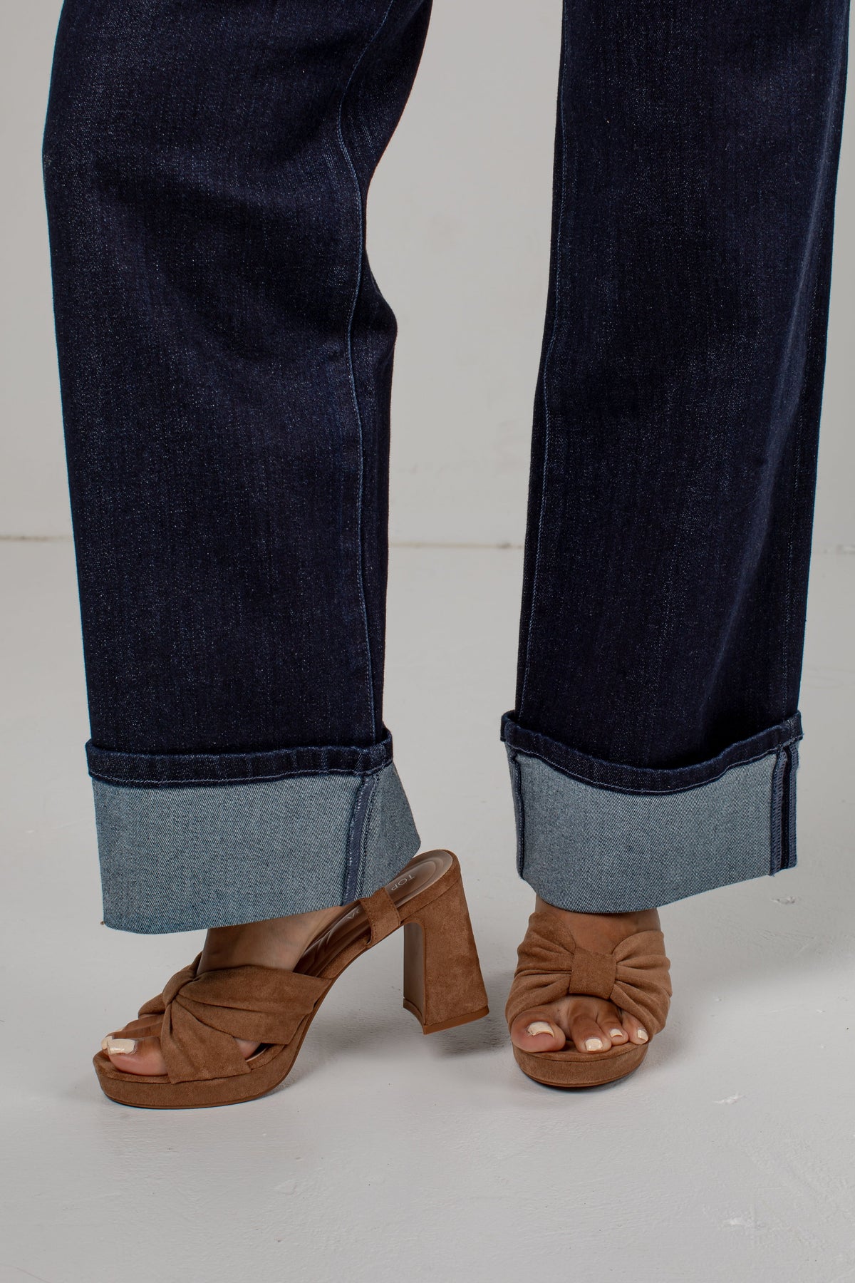 Carly High Rise Wide Leg Cuffed Dark Wash Jeans