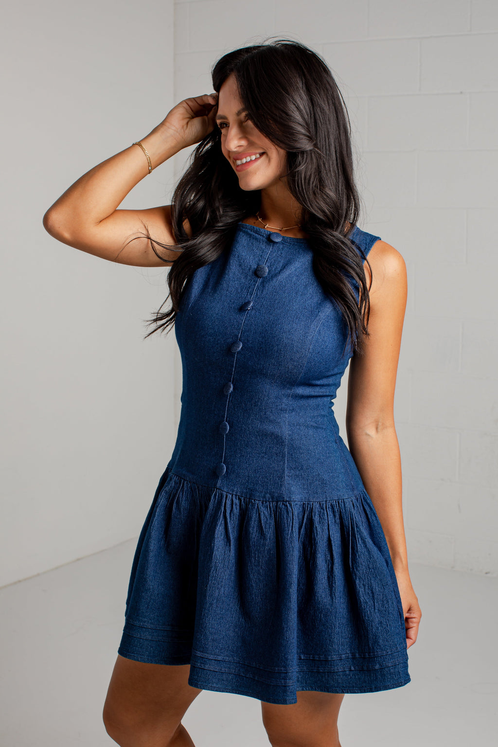 A Little Downtown Button Front Denim Mini Dress