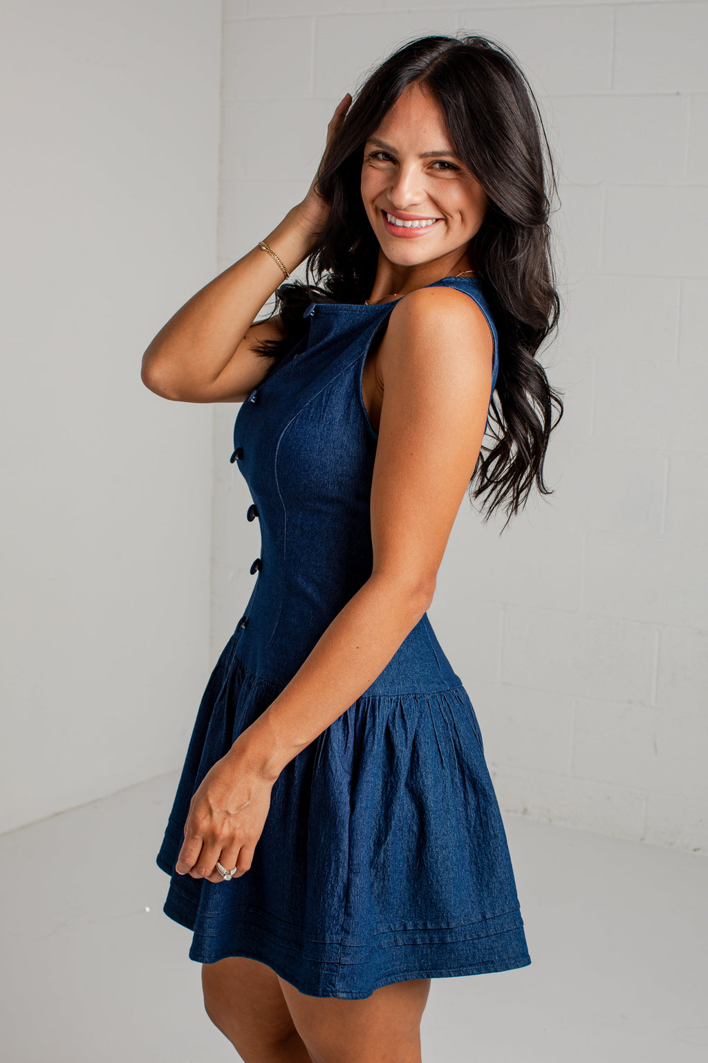 A Little Downtown Button Front Denim Mini Dress