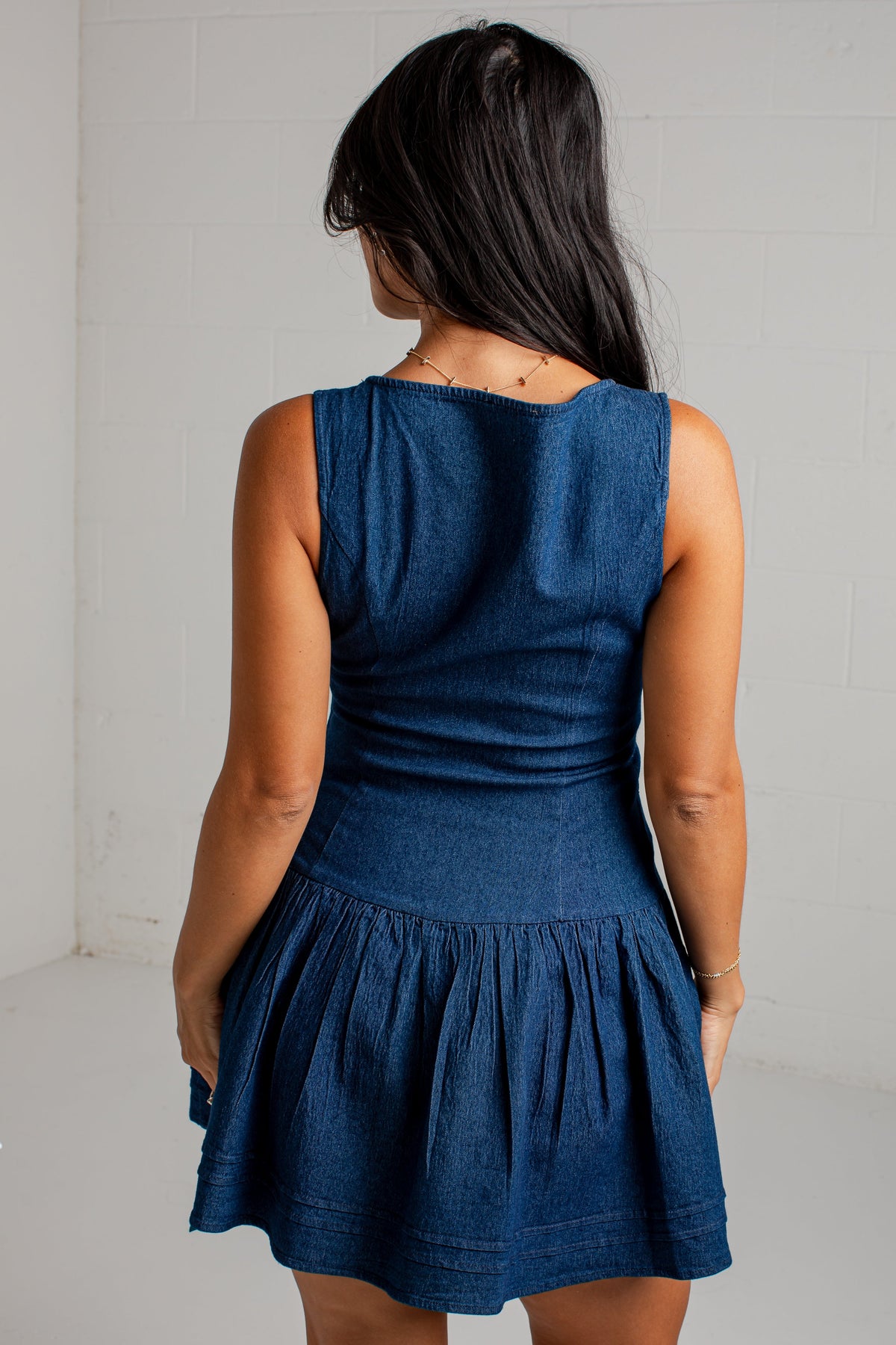 A Little Downtown Button Front Denim Mini Dress