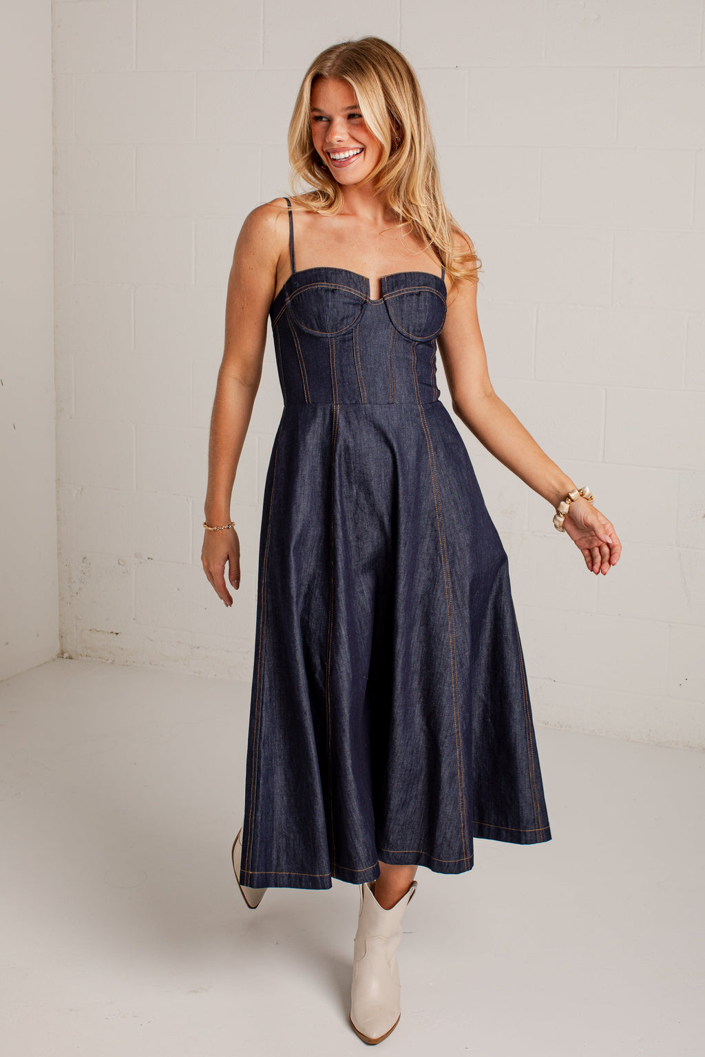 All Eyes On Denim Midi Dress