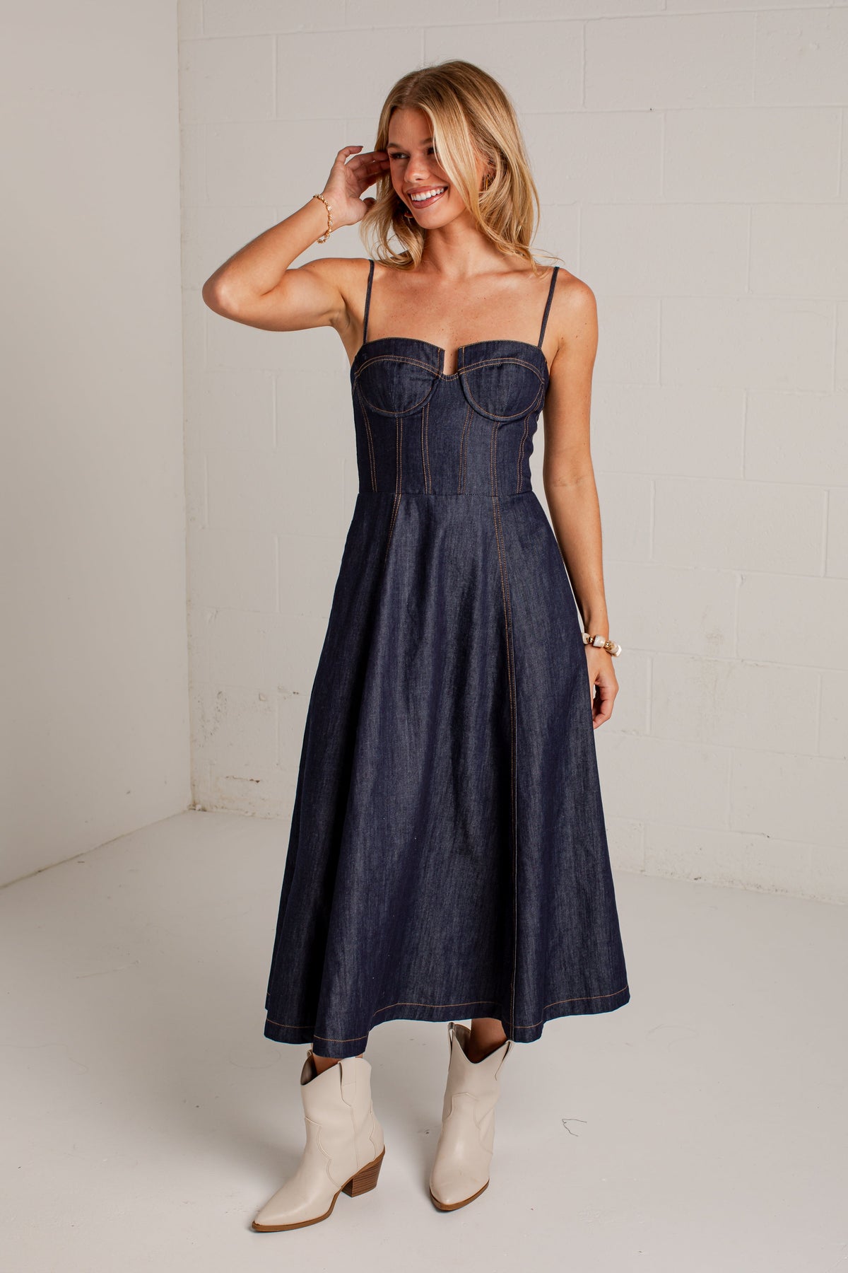 All Eyes On Denim Midi Dress