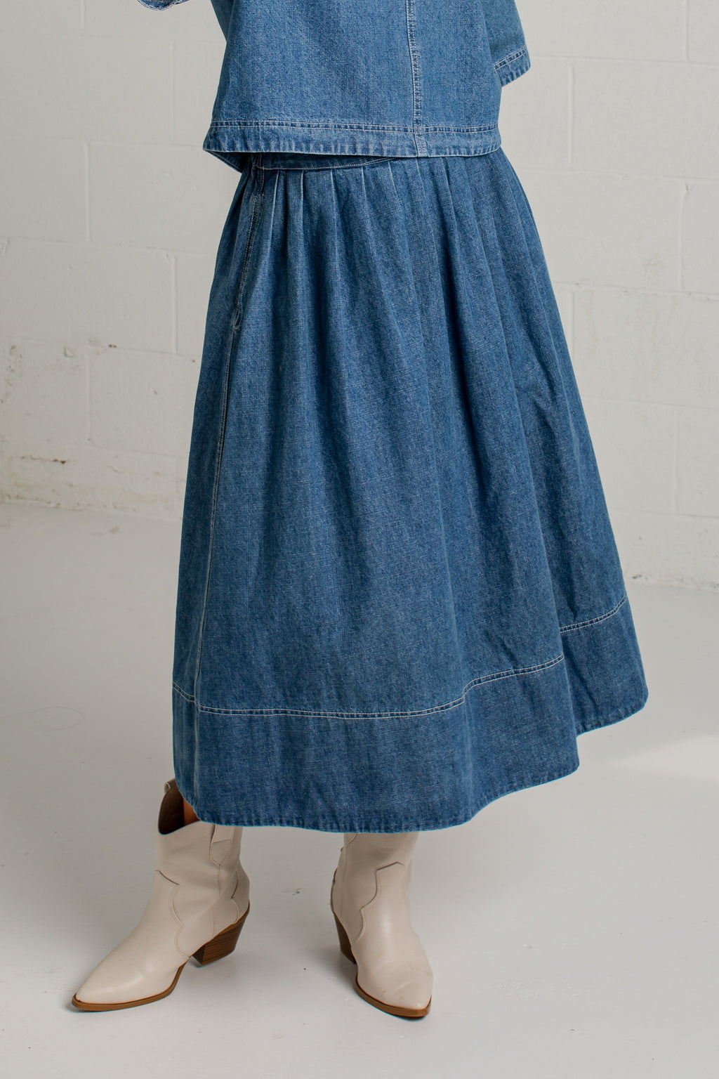 Blue Hour Pleated Denim Maxi Skirt