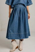Blue Hour Pleated Denim Maxi Skirt
