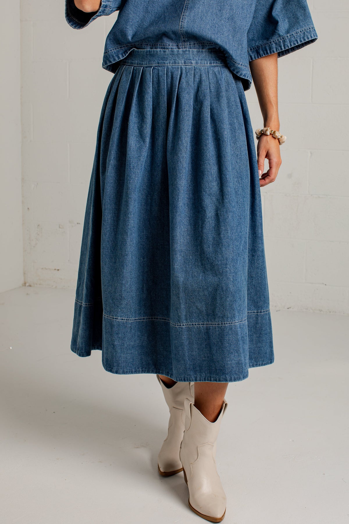 Blue Hour Pleated Denim Maxi Skirt