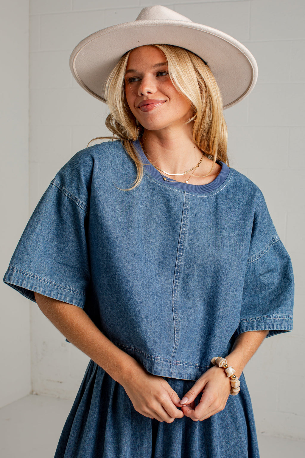 Blue Hour Short Sleeve Denim Top
