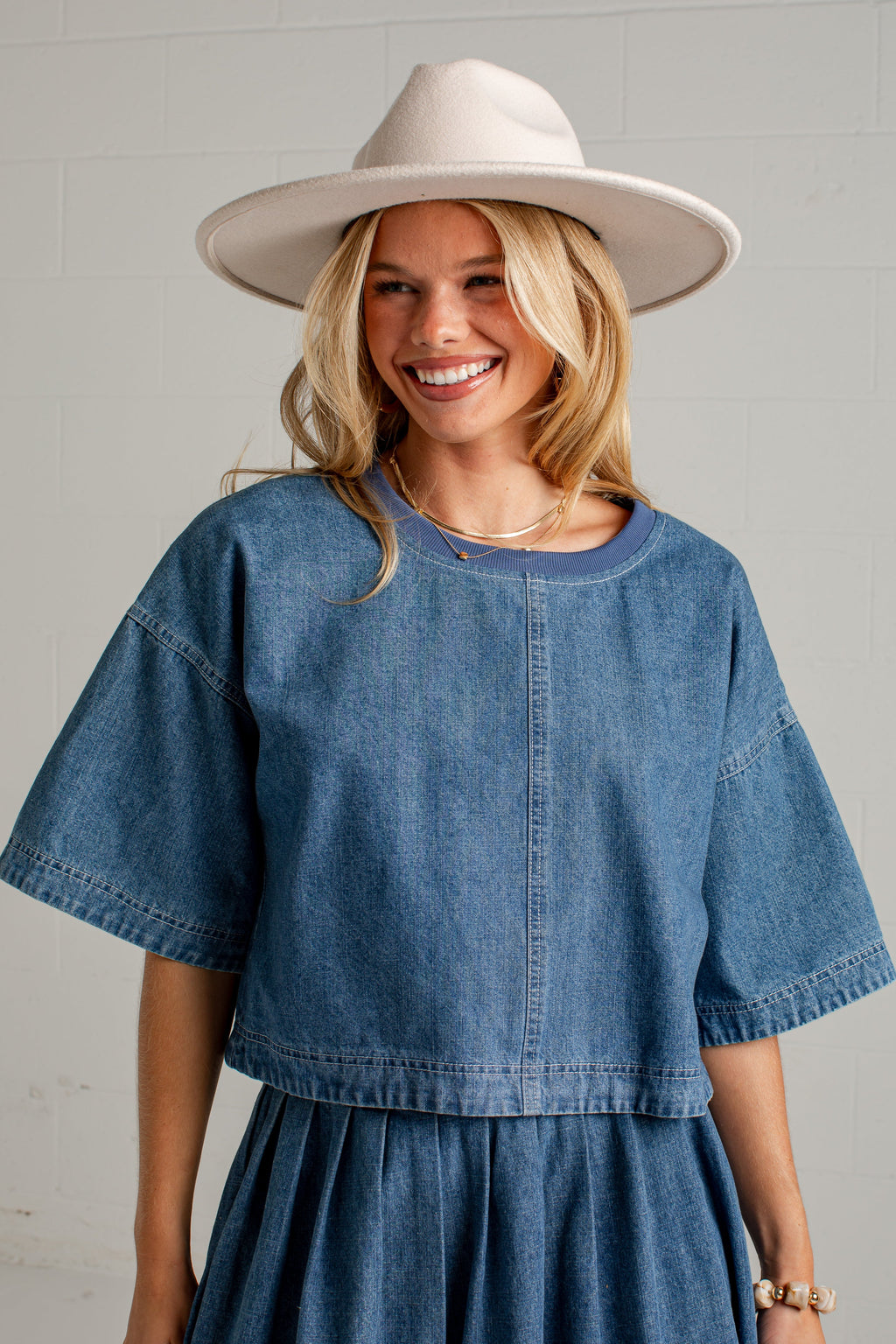 Blue Hour Short Sleeve Denim Top