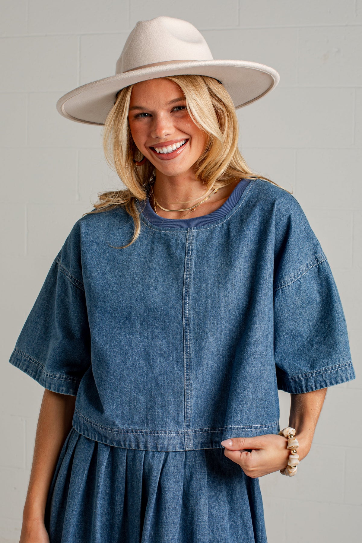 Blue Hour Short Sleeve Denim Top