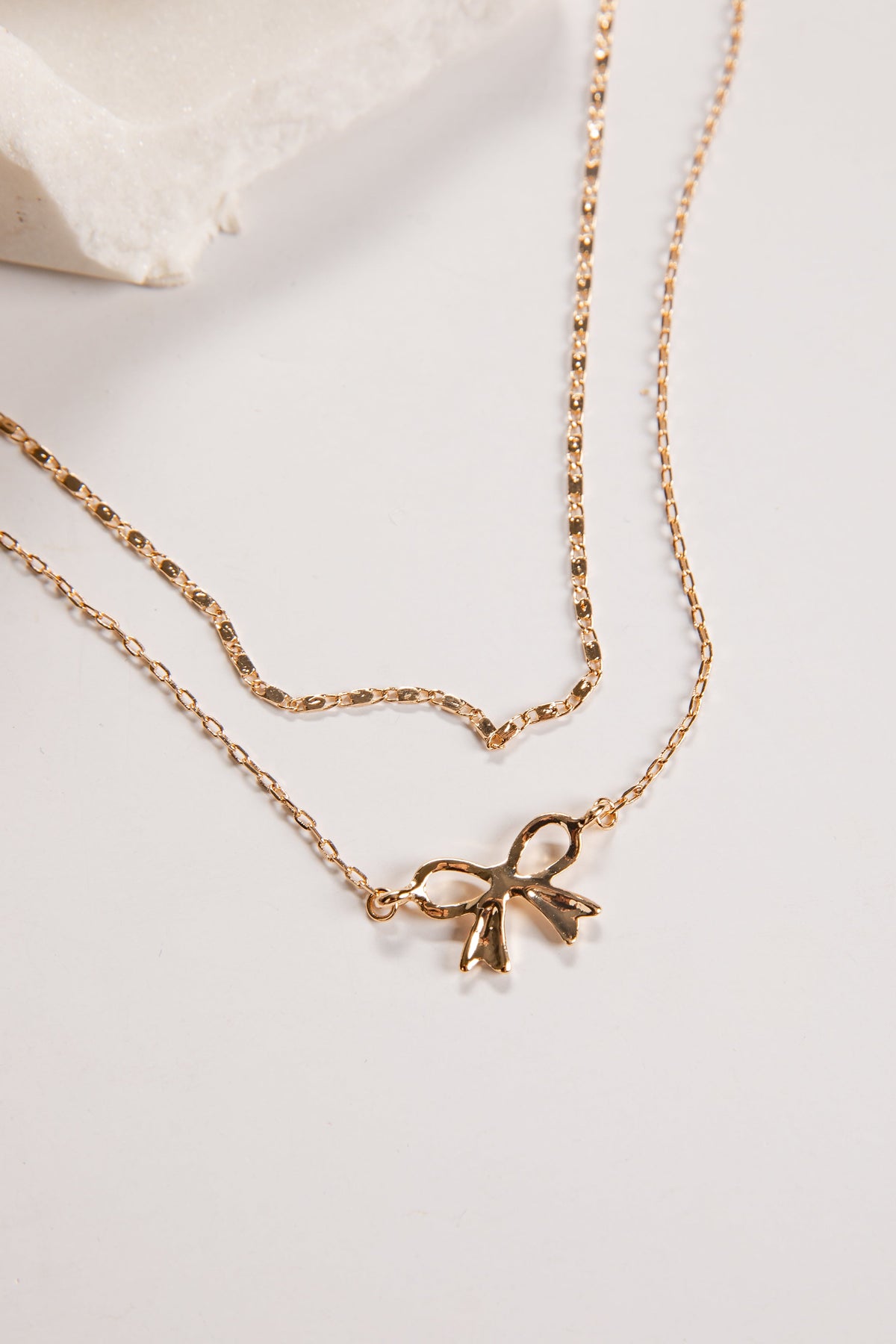 Alessia Gold Bow Layered Charm Necklace