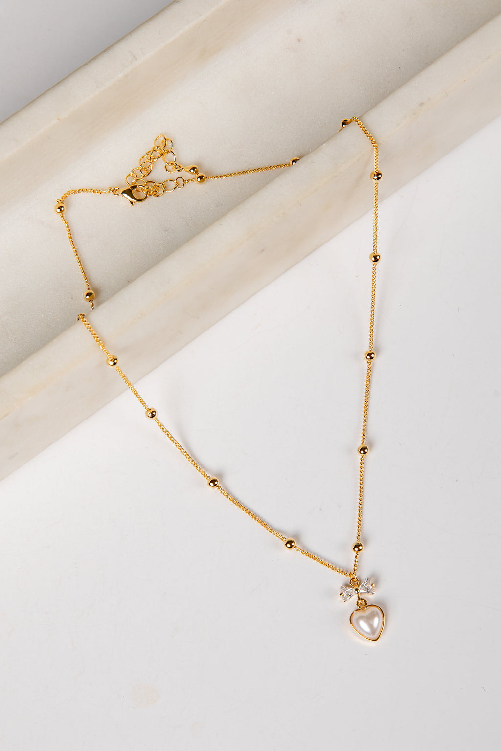 Aurora Gold Pearl Heart Charm Necklace