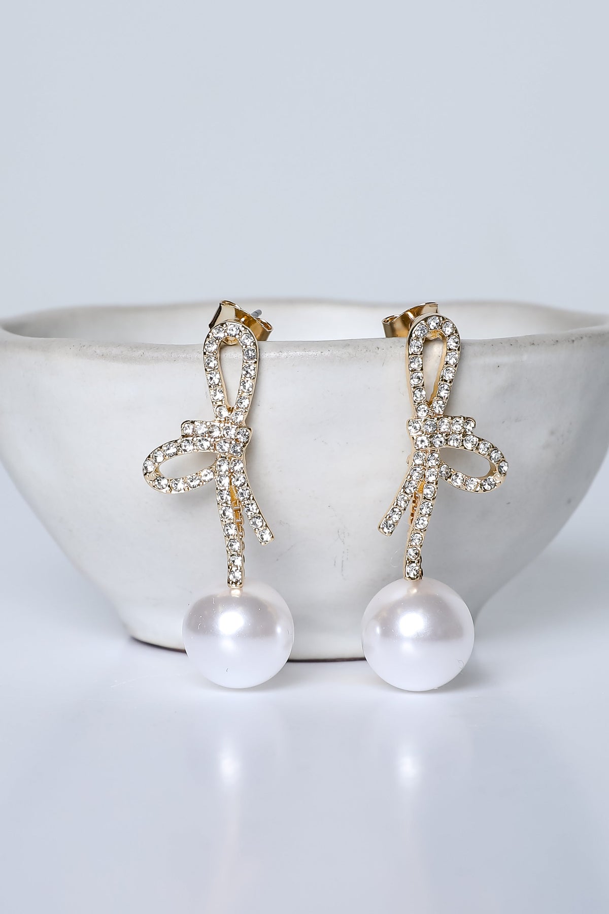 Addy Gold Rhinestone Pearl Drop Earrings