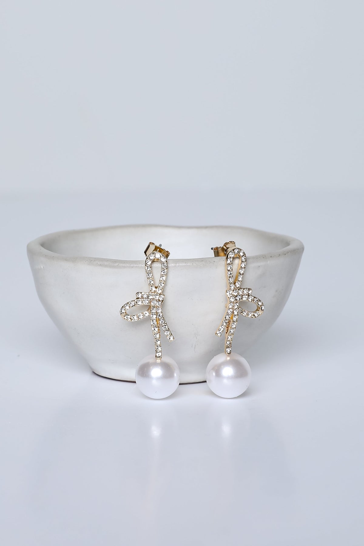 Addy Gold Rhinestone Pearl Drop Earrings