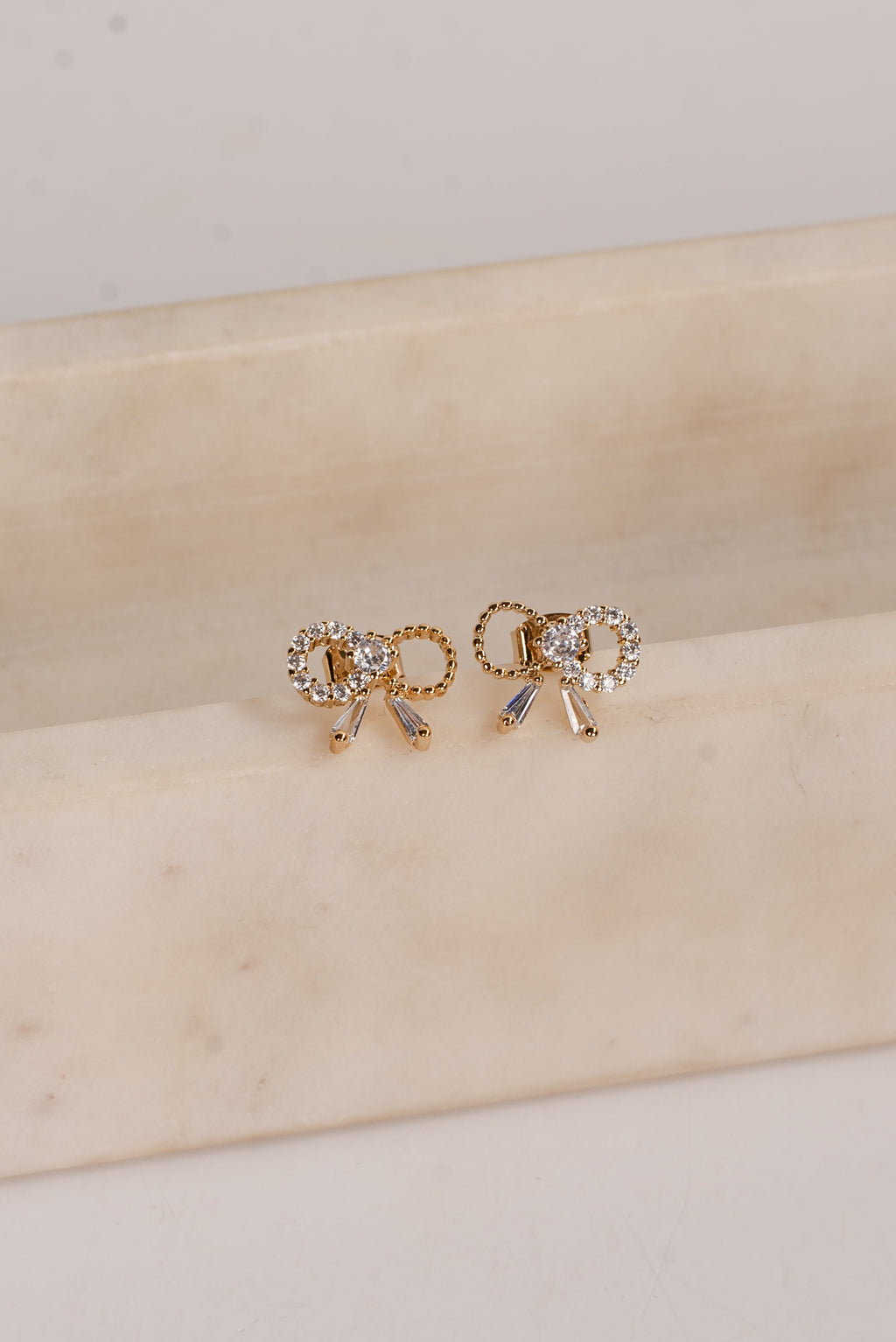 Allie Gold Rhinestone Bow Earrings