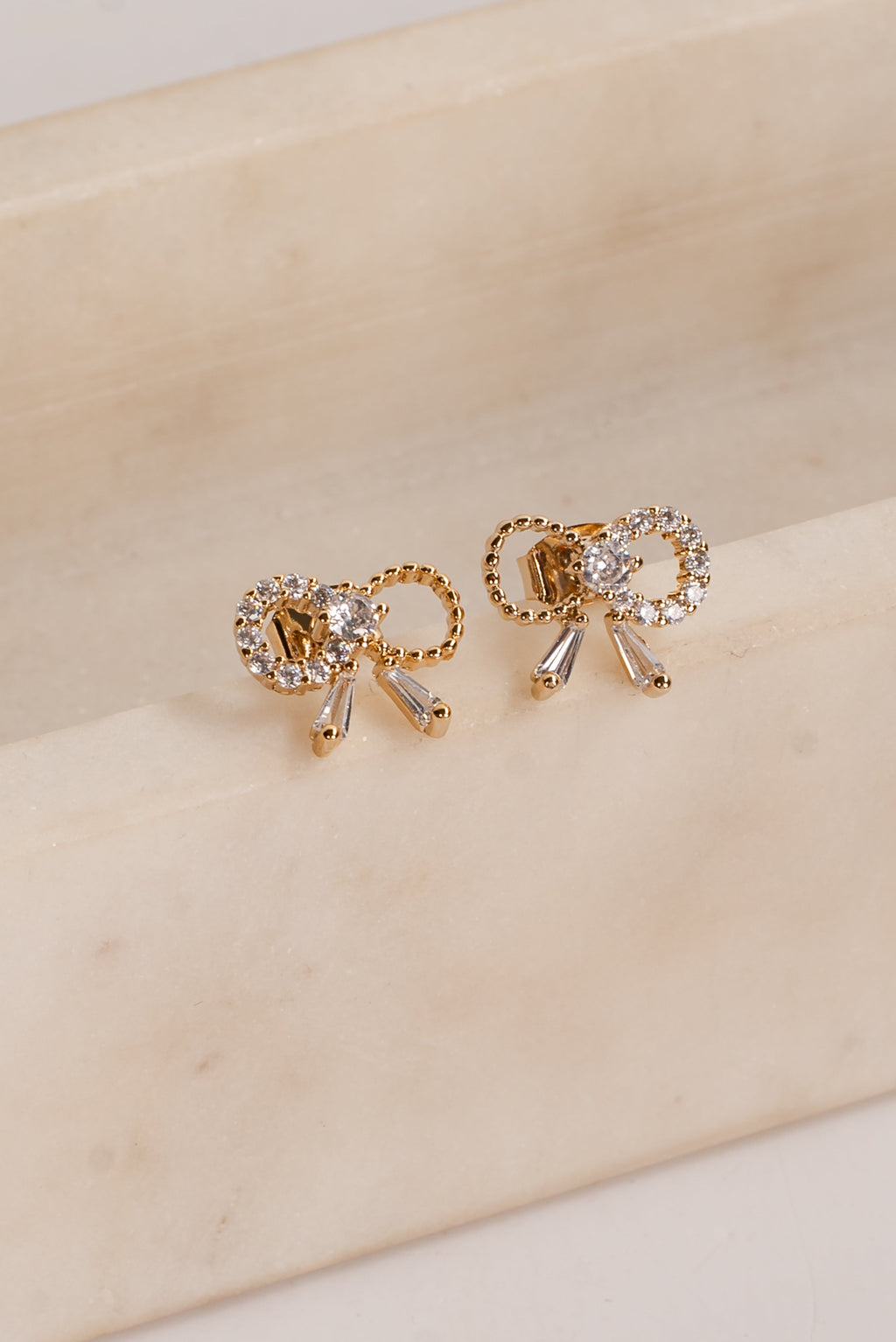 Allie Gold Rhinestone Bow Earrings
