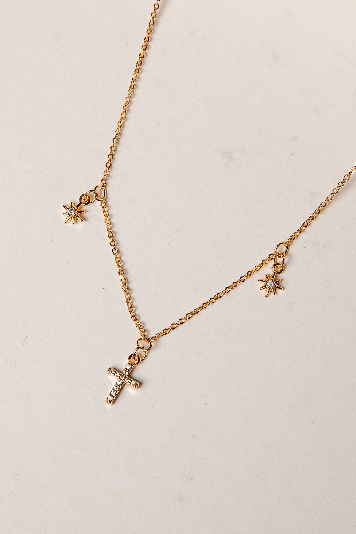 Anna Gold Rhinestone Cross Necklace