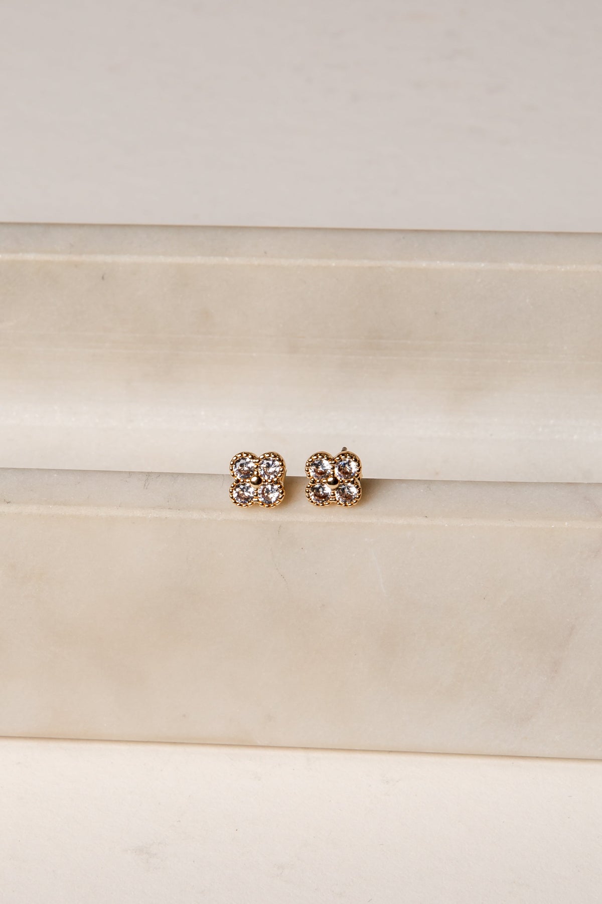 Chasiti Gold Rhinestone Quatrefoil Earrings