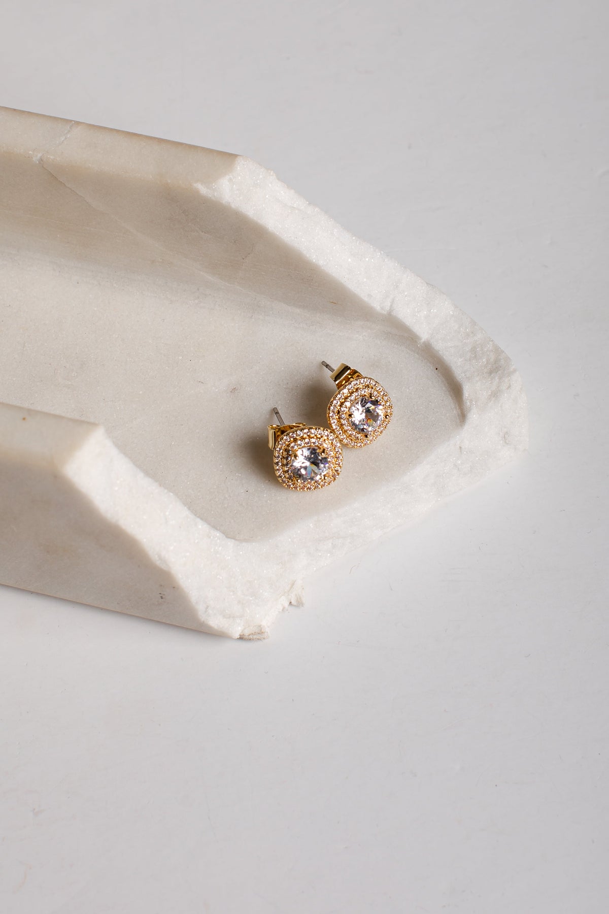 Brielle Gold Rhinestone Round Stud Earrings