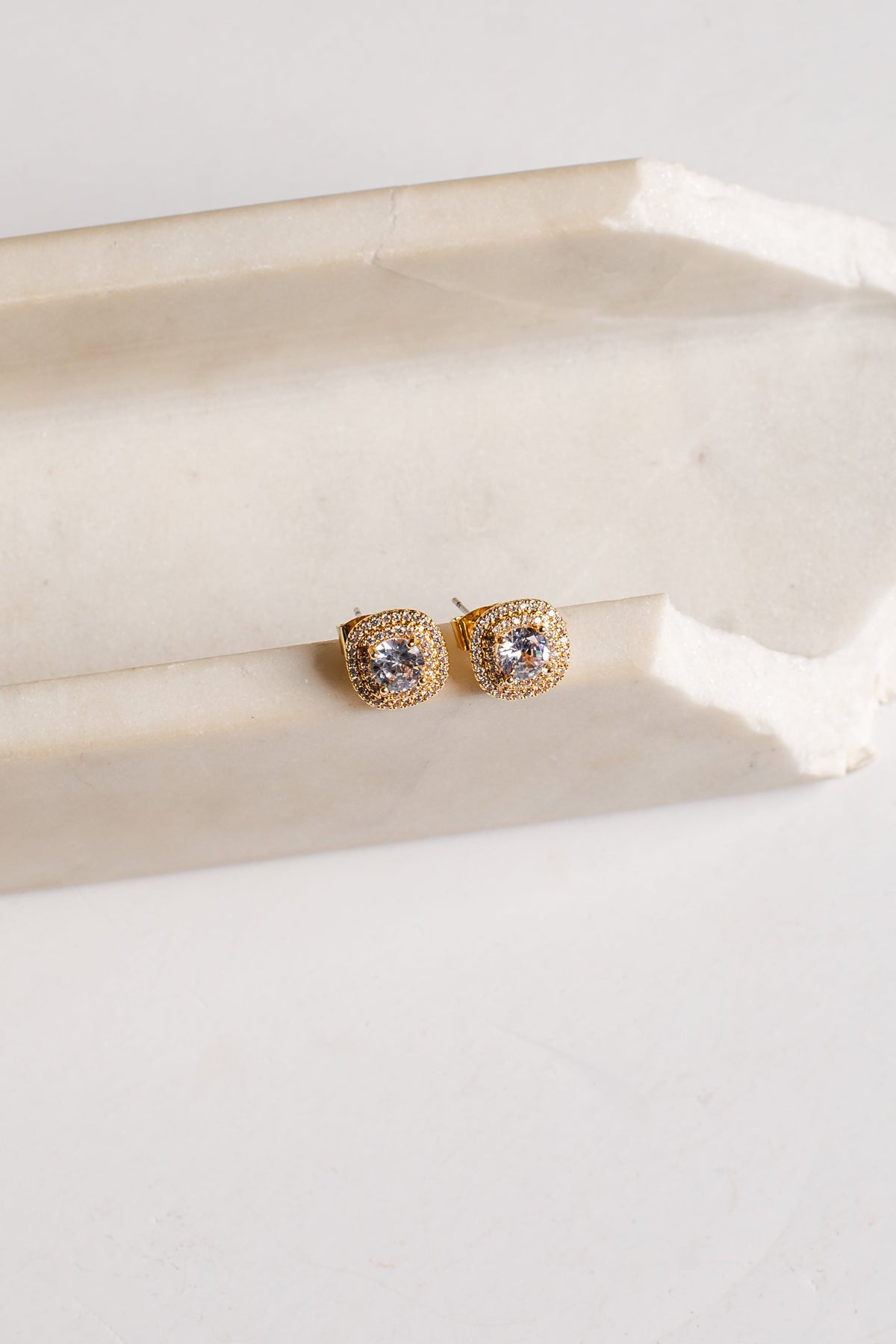 Brielle Gold Rhinestone Round Stud Earrings