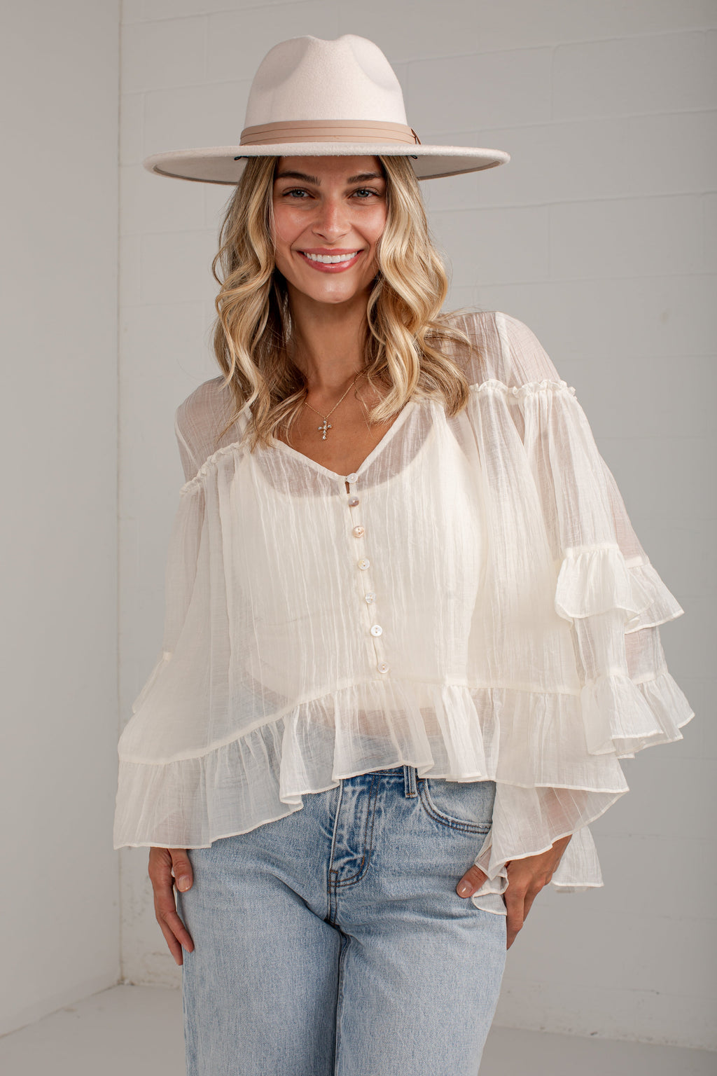 Best Impression Ivory Ruffle Blouse