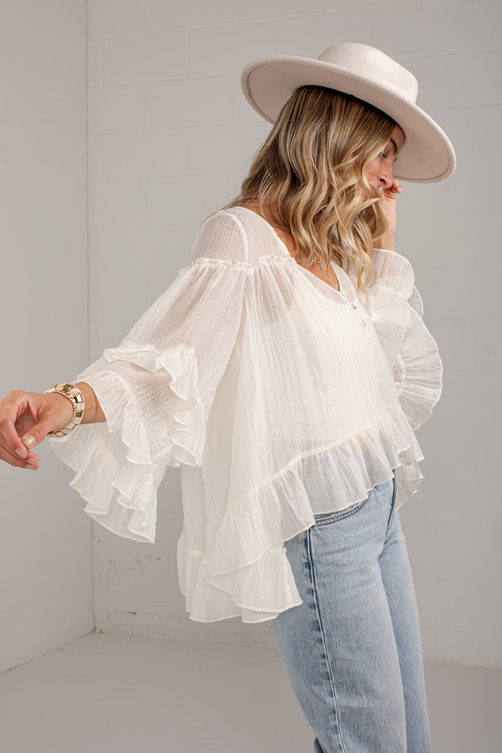 Best Impression Ivory Ruffle Blouse