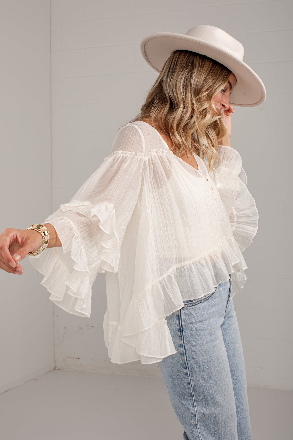Best Impression Ivory Ruffle Blouse